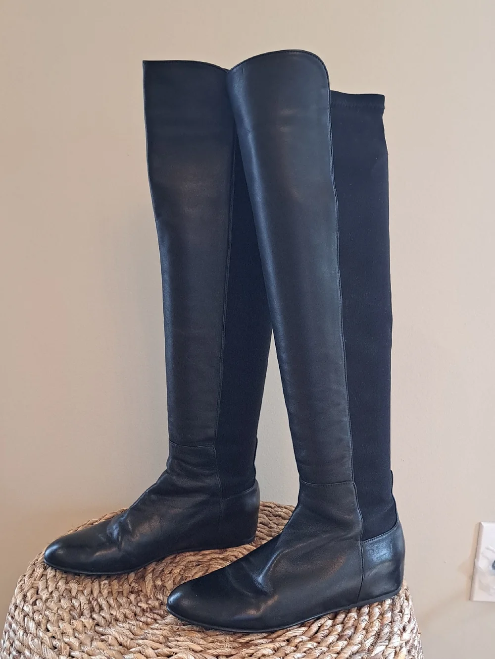 Stuart Weitzman Womens‎ 50/50 Black Leather/Microfiber Over-the-Knee Boots 5.5